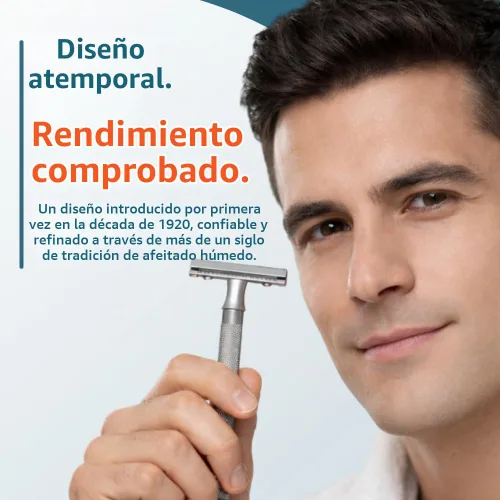 Vista 5 de MERKUR 22C - Maquinilla de afeitar de seguridad de doble filo, cromo mate, mango largo de latón moleteado, fabricado en Alemania, sin plástico