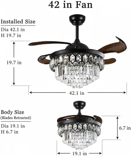 Vista 12 de Ventilador de techo de cristal moderno Fandian de 42 pulgadas con luces 3 - Capa de cristal