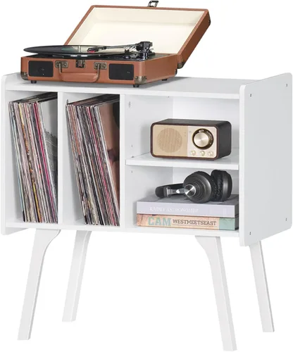 Vista 8 de LELELINKY Soporte para tocadiscos, mesa de almacenamiento de discos de vinilo con 4 gabinetes de hasta 120 álbumes, soporte para tocadiscos