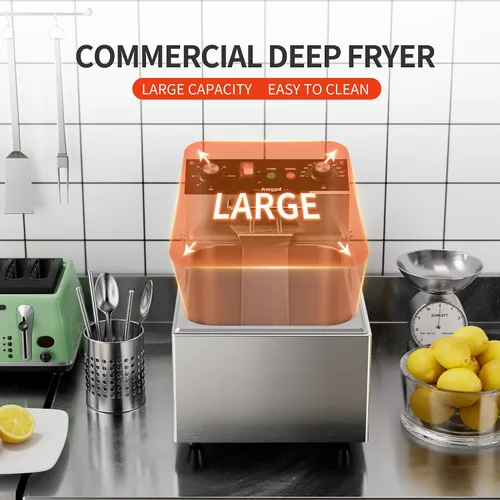 Vista 8 de Freidora eléctrica profunda de un solo tanque con canasta, capacidad 10L (10.5QT), freidoras eléctricas de encimera con temporizador de 60 minutos