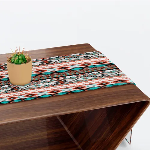 Vista 6 de Table Runner Ethnic Tribal Geometric Pattern, Rustic Linen Table Cloth for Farmhouse Kitchen, Dinner, Events, Party, Holiday Table Decor 13 x 60