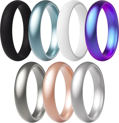 Vista 27 de ThunderFit Anillos de aniversario de silicona para mujer, 5.5 mm de ancho, 2 mm de grosor, bandas de goma de boda, paquete múltiple variado 1-12