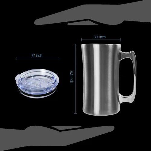 Vista 6 de Tazas de acero inoxidable de doble pared de 20 onzas, taza de metal para café, té y vino, tazas aisladas con asas que mantienen las bebidas frías