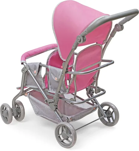 Vista 6 de Badger Basket carriola doble para muñecas - Carrito para muñeca bebé con asientos ajustables y canastilla de almacenamiento - Se ajusta a muñecas