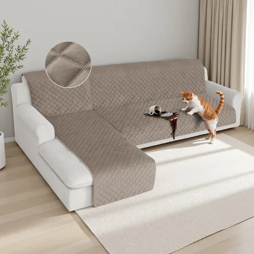 Vista 24 de HDCAXKJ Fundas impermeables para sofá modular, acolchadas de terciopelo, 2 piezas, en forma de L, lavables, gruesas, antideslizantes, con protector