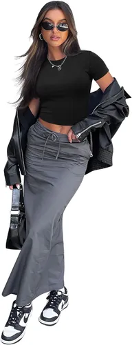 Vista 2 de SAMPEEL Camisetas básicas para mujer, cuello redondo, manga corta, para salir, lindas camisetas de verano, ajustadas, ropa Y2K 2024