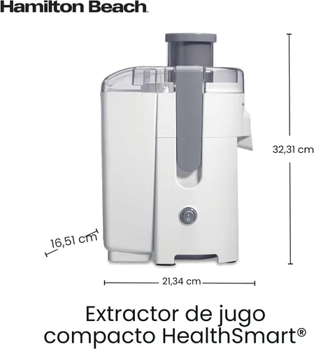 Vista 7 de Hamilton Beach HealthSmart Máquina Exprimidora, Extractor Centrífugo Compacto, Canal de Alimentación de 2.4" para Frutas y Verduras, Fácil de Blanco