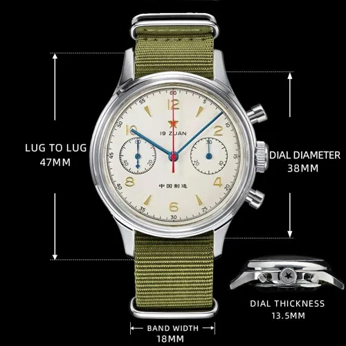 Vista 7 de Retro-Chronograph 1963 Original ST1901 Movement Men Mechanical Watch Hand Winding Sapphire & Acrylic Mirror Pilot Wristwatch