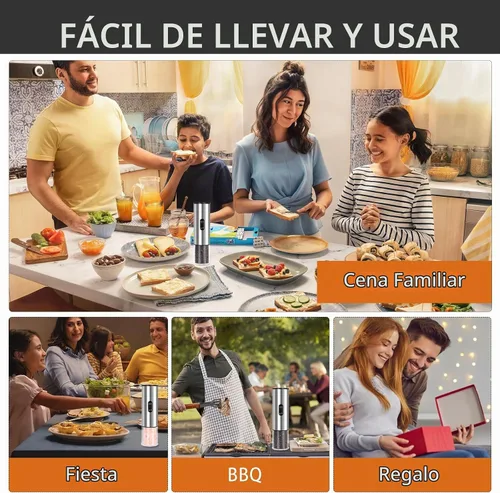 Vista 7 de Enutogo Juego de molinillo de sal y pimienta, salero eléctrico con grosor ajustable, molinillo de sal automático, molinillo de sal recargable