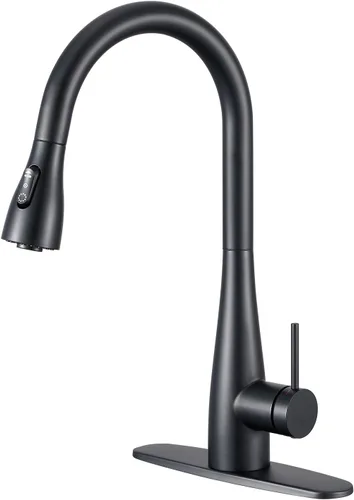 Vista 9 de CREA Grifo negro mate solo para agua fría, para cocina, bar, fregadero al aire libre, 1 agujero, 3 agujeros (con placa de cubierta), arco alto