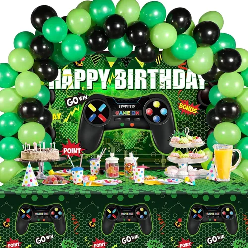 Vista 8 de Tatuo Decoraciones de cumpleaños de videojuegos para niños, decoración de Azul