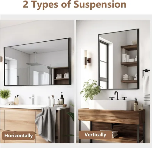 Vista 7 de Espejo de baño negro de 22"x30", espejo rectangular con marco de metal negro mate, espejo de tocador con esquinas cuadradas, espejo para pared