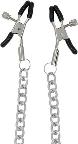 Vista 4 de Abrazaderas de pezón ajustables con perno de barril para control de presión, revestimiento de plástico suave, cadena elegante, juguete fetiche BDSM