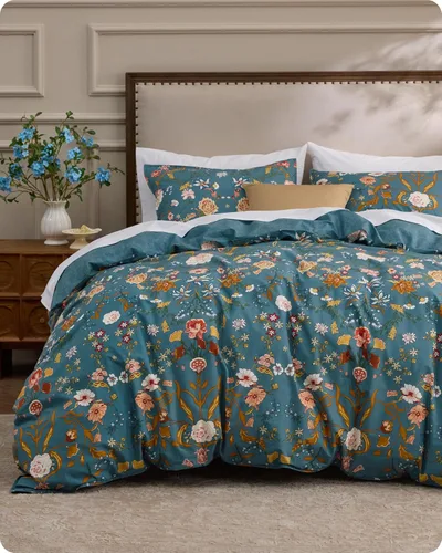 Vista 15 de Bedsure - Juego de funda de edredón para cama individual - Juego de funda de edredón reversible de flores de algodón 100 % con cierre de cremallera