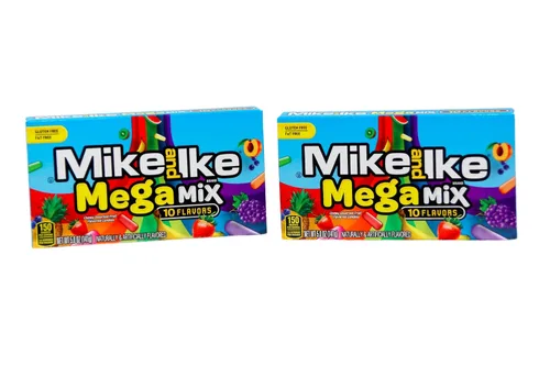 Vista 4 de Mike y Ike Mega Mix 10 Sabores Caramelos Masticables con Sabor a Frutas 5 Oz Caja de Teatro, Surtidos de Frutas, 12 Unidades Frutas surtidas, 12