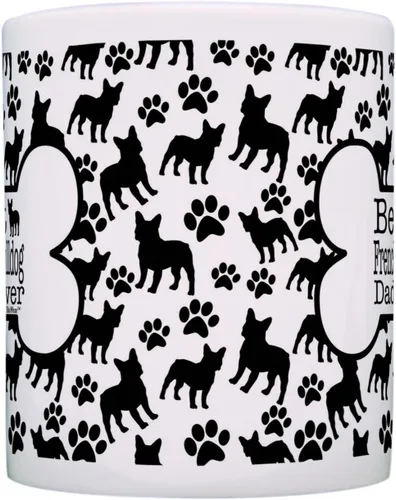 Vista 4 de ThisWear Dog Owner Gifts Best French Bulldog Dad Ever Paw Pattern Gift - Taza de café de cerámica de 11 onzas con mango y patrón de hueso