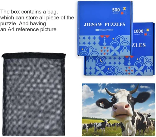 Vista 7 de Funny Cow Puzzle de 500 piezas, rompecabezas de madera para juegos familiares, adecuado para adolescentes y adultos