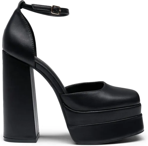 Vista 2 de DREAM PAIRS Zapatos de tacón alto y grueso para mujer, con puntera cerrada, puntera cuadrada, correa al tobillo, para boda, fiesta, zapatos de tacón
