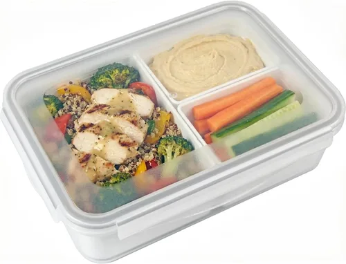 Vista 18 de Recipiente para alimentos con 2 compartimentos, color verde, 2 tazas (16.2 fl oz) Recipientes para aperitivos, compartimentos extraíbles, tapas