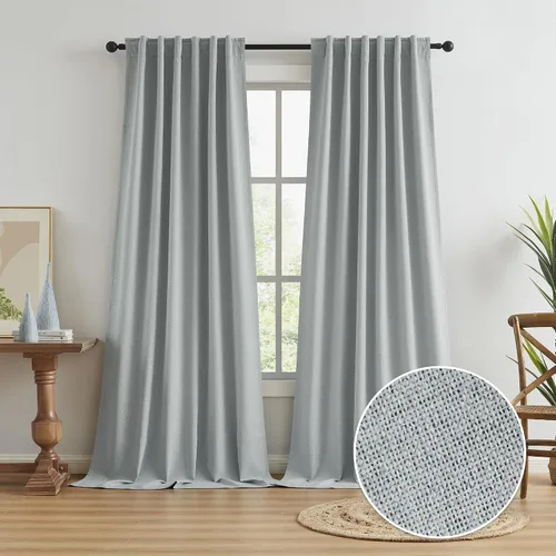 Vista 17 de KEQIAOSUOCAI - Cortinas opacas naturales de 108 pulgadas de largo, cortinas modernas con pestaña trasera, paneles plisados para sistema de cortina