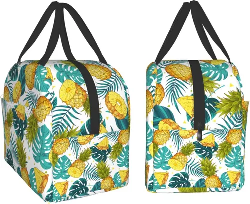 Vista 4 de Bolsa de almuerzo aislada Hmklpi con piñas, bolsillo frontal, reutilizable, con cierre de cremallera para hombres y mujeres