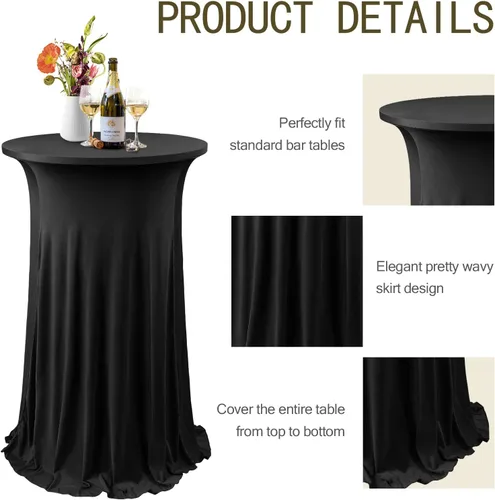 Vista 4 de ANMINY Paquete de 4 fundas para mesa de cóctel de elastano con falda con volantes, ropa de cama elástica para mesas redondas de 24 pulgadas