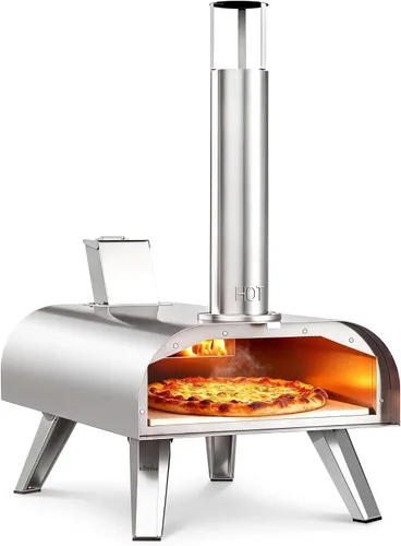 Vista 8 de BIG HORN OUTDOORS 12" Horno de piedra para pizza con leña, 475°C Horno para pizza al aire libre de acero inoxidable, portátil para uso en fiestas