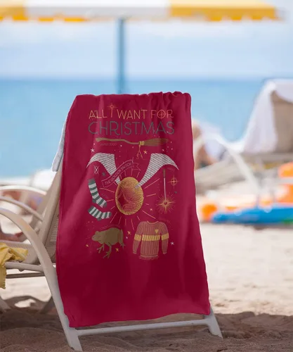 Vista 2 de LOGOVISION Harry Potter All I Want for Christmas! Toalla de playa con licencia oficial de 30 x 60 pulgadas
