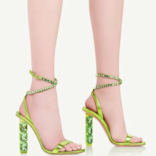 Vista 2 de LauraVicci Women Heeled Sandals Ankle Straps Rhinestone Crystal Chunky Block Open Toe Slip on Wedding Slip on Wedding Party Evening Dress Shoes