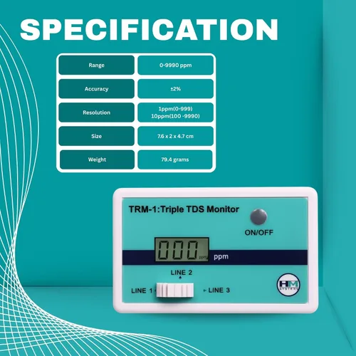 Vista 5 de HM Digital Monitor de TDS RO/DI triple en línea con conexiones T de 1/4 pulgada