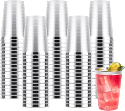 Vista 12 de Goodluck 50 piezas de vasos de plástico de 10 onzas para fiesta, vasos desechables plateados, vasos de cóctel de plástico para boda, Acción de Plata