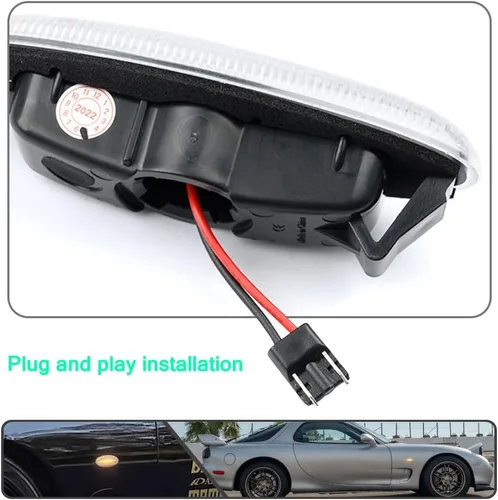 Vista 3 de 2 luces LED ámbar RX7 dinámicas secuenciales intermitentes laterales para Maz'da RX7 (FD) PREMACY (CP) 23 (BA) 323 (BJ) 626 (GF/GW), luces