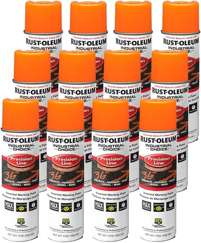 Vista 5 de Rust-Oleum 203035-12PK Pintura en aerosol invertida industrial a base de agua, 17 onzas, naranja alerta APWA, paquete de 12 unidades APWA Alerta