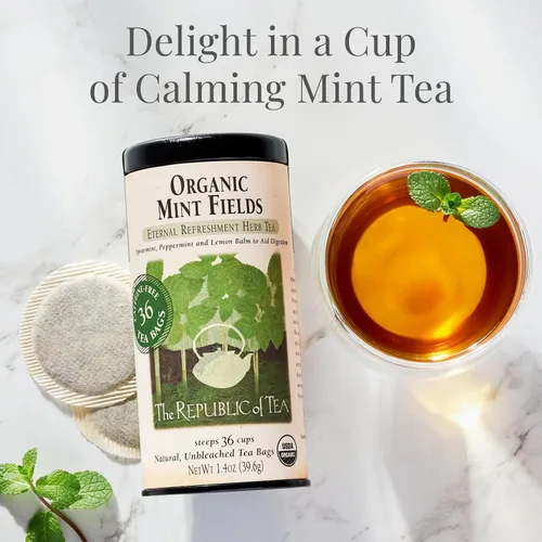 Vista 2 de The Republic of Tea Bolsas de té de hierbas Organic Mint Fields, sin cafeína, 36 porciones