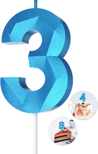 Vista 24 de Velas de cumpleaños con números (0 velas negras), forma de diamante 3D, decoración de pastel de feliz cumpleaños para niños y hombres, cumpleaños