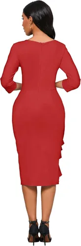 Vista 7 de Vestidos de iglesia para mujer, manga 34, entallado, con volantes, vintage, vestido de tubo para el trabajo