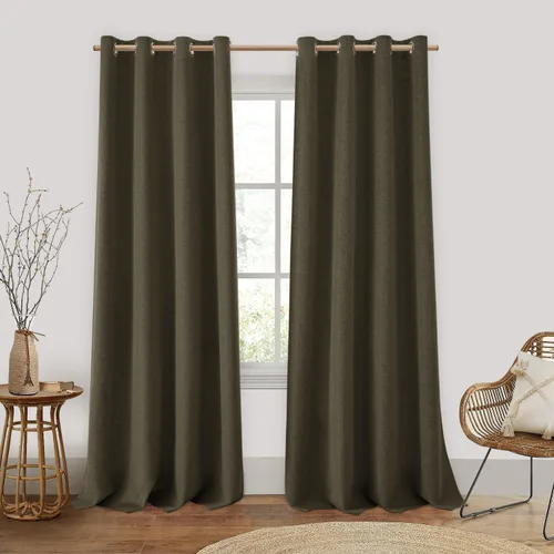 Vista 24 de HOMEIDEAS Cortinas 100% opacas beige de 63 pulgadas de largo, mezcla de lino con textura de oscurecimiento, cortinas con aislamiento térmico