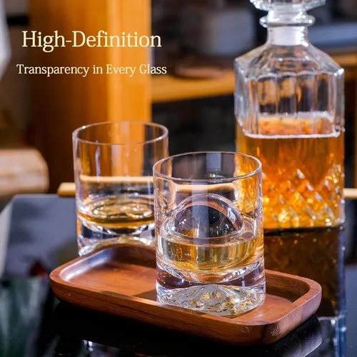 Vista 3 de Juego de 2 Vasos de Whisky de Cristal Soplado a Mano, 12 oz Vasos de Cóctel Old Fashioned, Vaso Lowball Rocks, Base Hexagonal Única para Bourbon