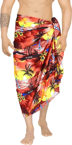Vista 10 de LA LEELA Pareo de baño hawaiano pareo para hombre Azul