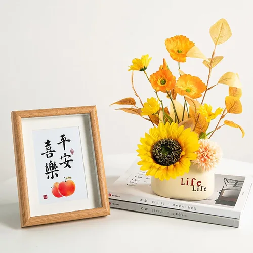 Vista 3 de Emivery Arreglo floral artificial de otoño, amapolas de girasol de seda con maceta de cerámica, flores sintéticas en maceta para centros de mesa