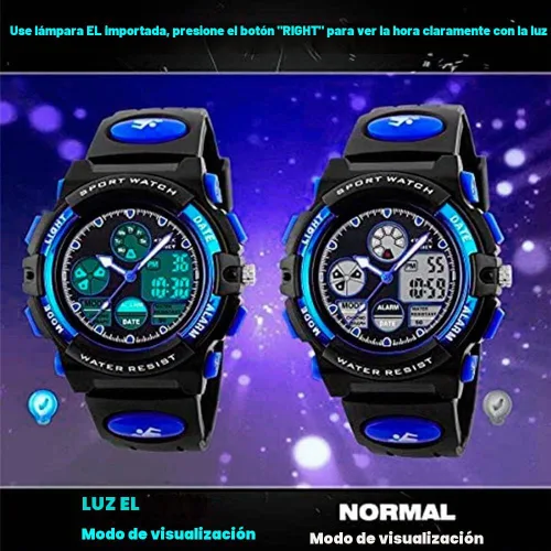 Vista 4 de PASNEW Kids Watch,Multifunction Digital Analog Watches Azul