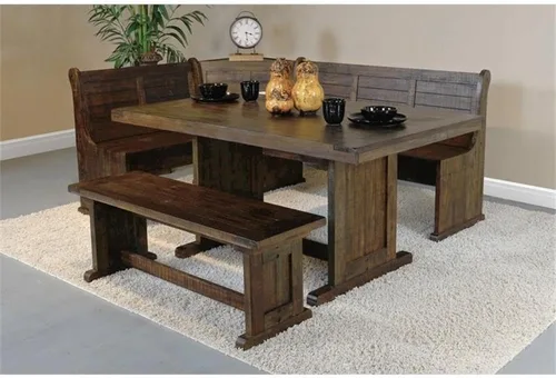 Vista 5 de Pemberly Row Juego de rincón de desayuno de 3 piezas de madera estilo granja con mesa, almacenamiento oculto, superficies en tablas, asientos Hoja