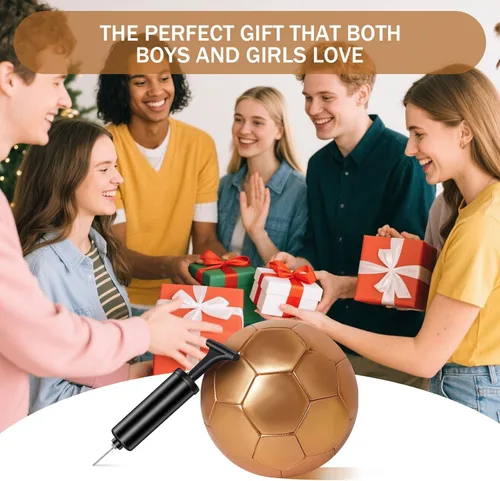 Vista 6 de Balón de fútbol dorado con purpurina con bomba y aguja, kit de pelota de fútbol para regreso a la escuela, regalos de cumpleaños, pelota