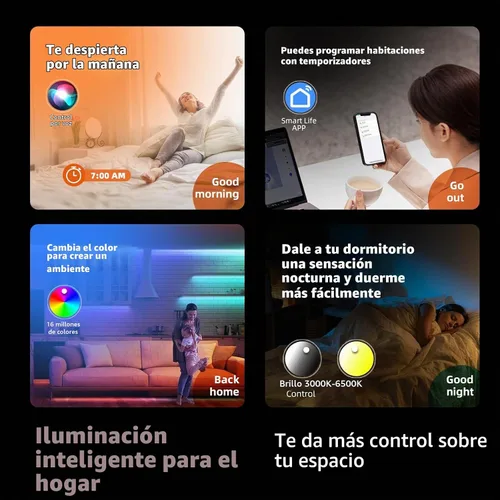 Vista 4 de Lámpara de techo inteligente de montaje empotrado con control remoto, compatible con Alexa/Google Home, regulable RGB cambio de color (2700K-6000K)
