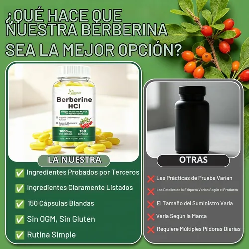 Vista 5 de Berberine HCl 1000mg, 150 Softgels Plus MCT Oil for Berberine Absorption