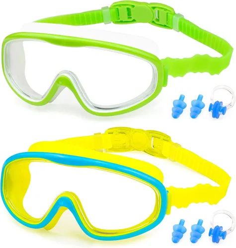 Vista 11 de KAILIMENG Gafas de natación para niños, paquete de 2 gafas de natación para edades de 3 a 15 años, antivaho y anti-rayos UV Cear de visión amplia