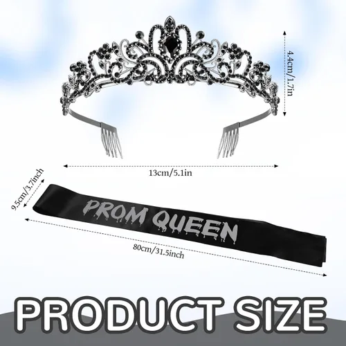 Vista 15 de Lyrow 2 Pcs Prom Crowns and Sashes Corpse Cosplay Set Spooky Queen Zombie Set Headwear for Party