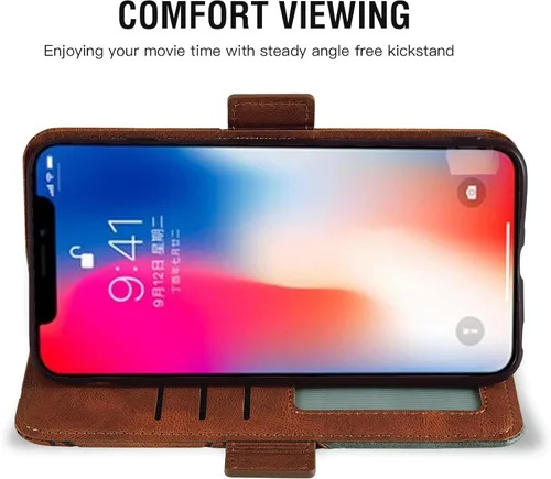 Vista 4 de Funda compatible con iPhone Xs X 10 y 10s y protector de pantalla de vidrio templado, funda de cuero con tapa para tarjeta de crédito, fundas