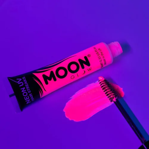 Vista 2 de Moon Glow - Máscara de cabello de neón Blacklight con rayas de 0.51 onzas – Brilla intensamente bajo luces negras/iluminación UV, Rosa intenso
