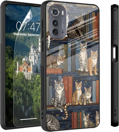 Vista 43 de Funda para Motorola Moto Edge 2022, cubierta trasera de vidrio templado con protector de pantalla, protección a prueba de golpes para Motorola Moto
